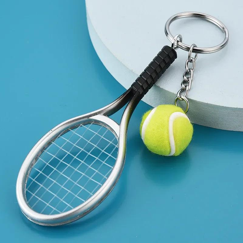 1 st Simulering Mini Tennisracket Boll Nyckelring Hänge Bärbar Tennisformad Väska Nyckelring Tillbehör Gåva