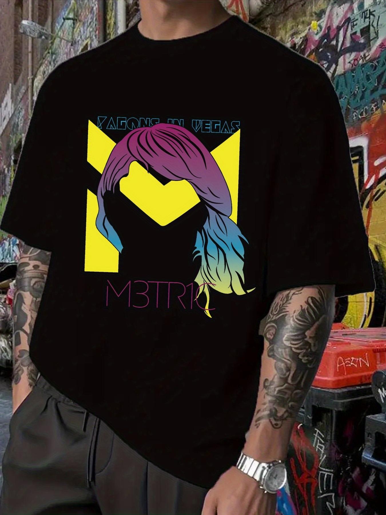 

VAGONS IN VEGAS Black Graphic T-shirt - M3TR1C Tee with Purple-Yellow Gradient XXXL