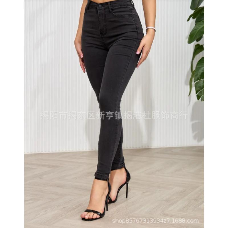 High Waist Tight Elastic Hip-wrapped Denim Pants Female Students Slim Versatile and Thin High Pants Trend