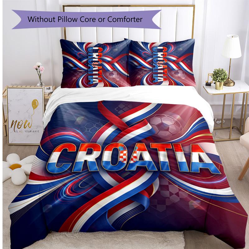 Croatia Football Printed Bedding 3 Piece Set Cozy Breathable Bed Cover Set As Housewarming Holiday Gift