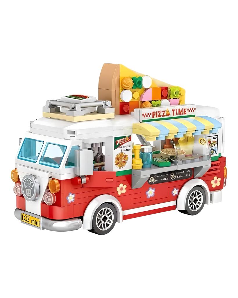 LOZ 1739 Dream Park rozrywki Food Truck Pizza samochód pojazd Model 3D DIY Mini klocki klocki zabawka do budowania dla dzieci prezent bez pudełka