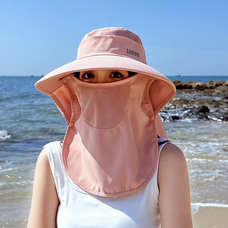 8458 Spring and summer fashion sunscreen hat big brim shawl face covering fisherman hat with ponytail hole sun hat children