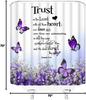 Purple Floral Butterfly Shower Curtain Inspirational Quotes Spring Flower Romantic Valentine'S Day Belief Gospel Violet Rose