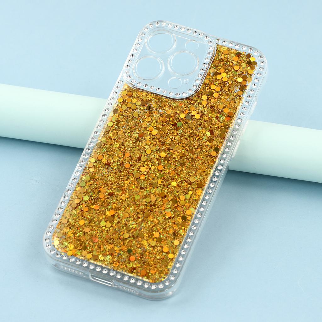 For iPhone 16 Pro Case Rhinestone Edge Glitter Epoxy TPU Phone Cover