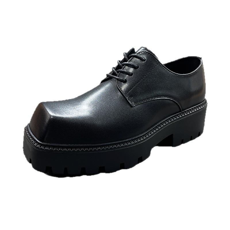 Korean version of teenagers square head small leather shoes men's platform heightening trend versatile casual shoes men's derby shoes wedding shoes