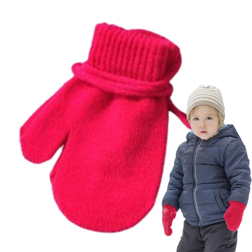Kids Ski Gloves Knitted Snow Gloves with String Comfortable Warm Mittens Cute Kids Winter Accessories for Skiing Skating