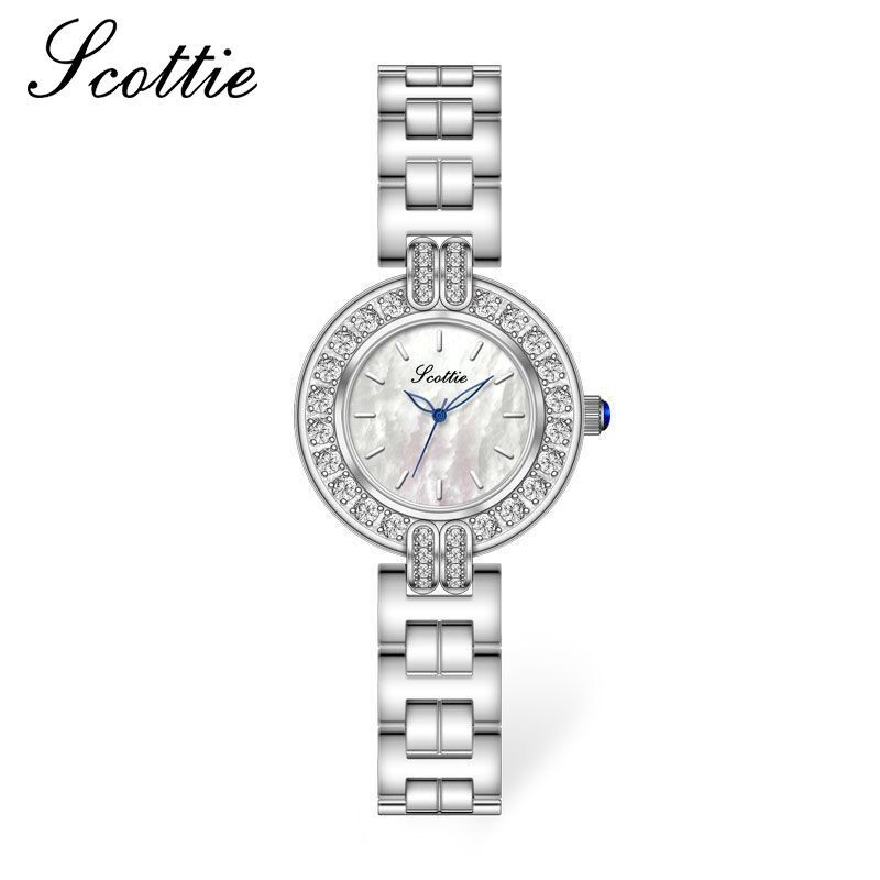 Steel Belt Watch 9676B Women S Watch With Diamond Shell Surface Small Gold Watch