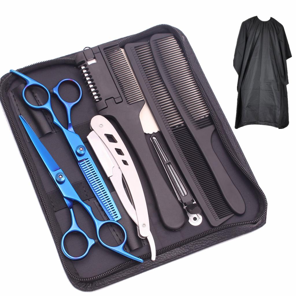 Haarschere 6" Edelstahl Haarschneideschere Friseur Ausdünnschere Haarschnitt Rasiermesser Kamm Wape Set für Friseurbedarf Dropshipping