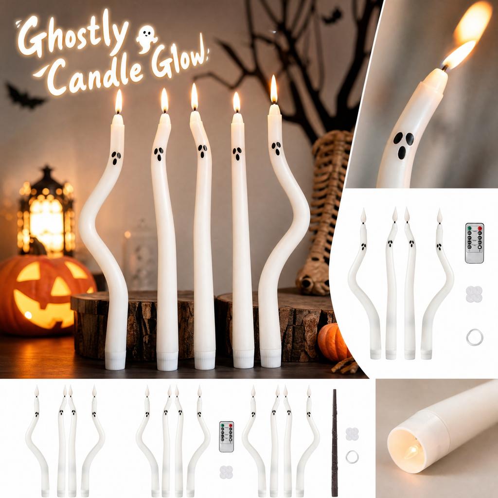 Halloween Candles with Faces and 4 Light-Up - Requires 1 AAA Battery (Batteries Not Included)