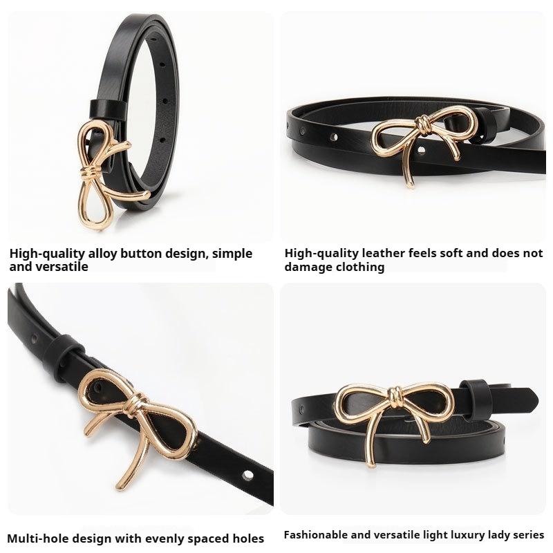 Bowknot Decoration PU Leather High-grade Thin Belt Clothing Matching Wear High-grade Women's Slim Belt