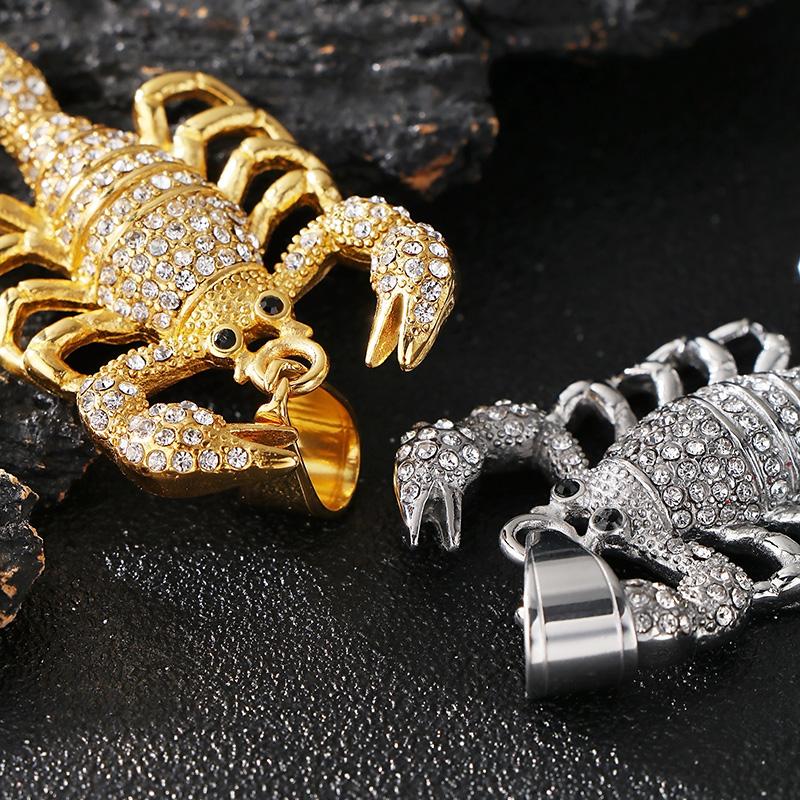 Full Zirconia Big Scorpion Pendant Necklace For Men Women Hip Hop Stainless Steel Trendy Jewelry Golden Animal Accessories Gift
