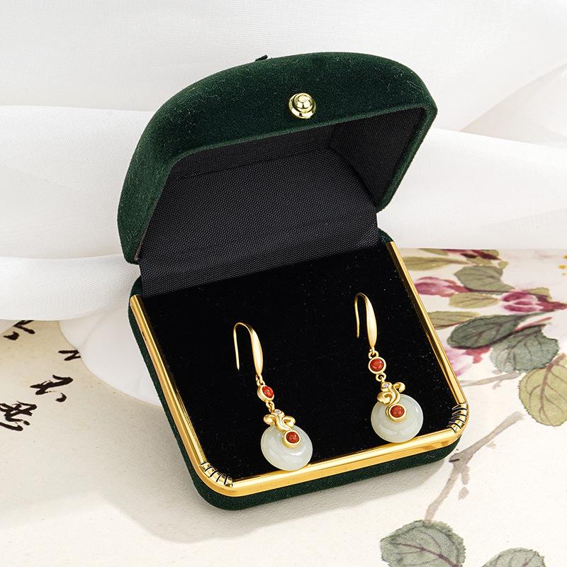 Tichia Auspicious Clouds Hetian Jade Peace Buckle Earrings, S925 Sterling Silver, New Chinese Style, Elegant  High-End Women s Ear Ornaments. 925 Sterling Silver