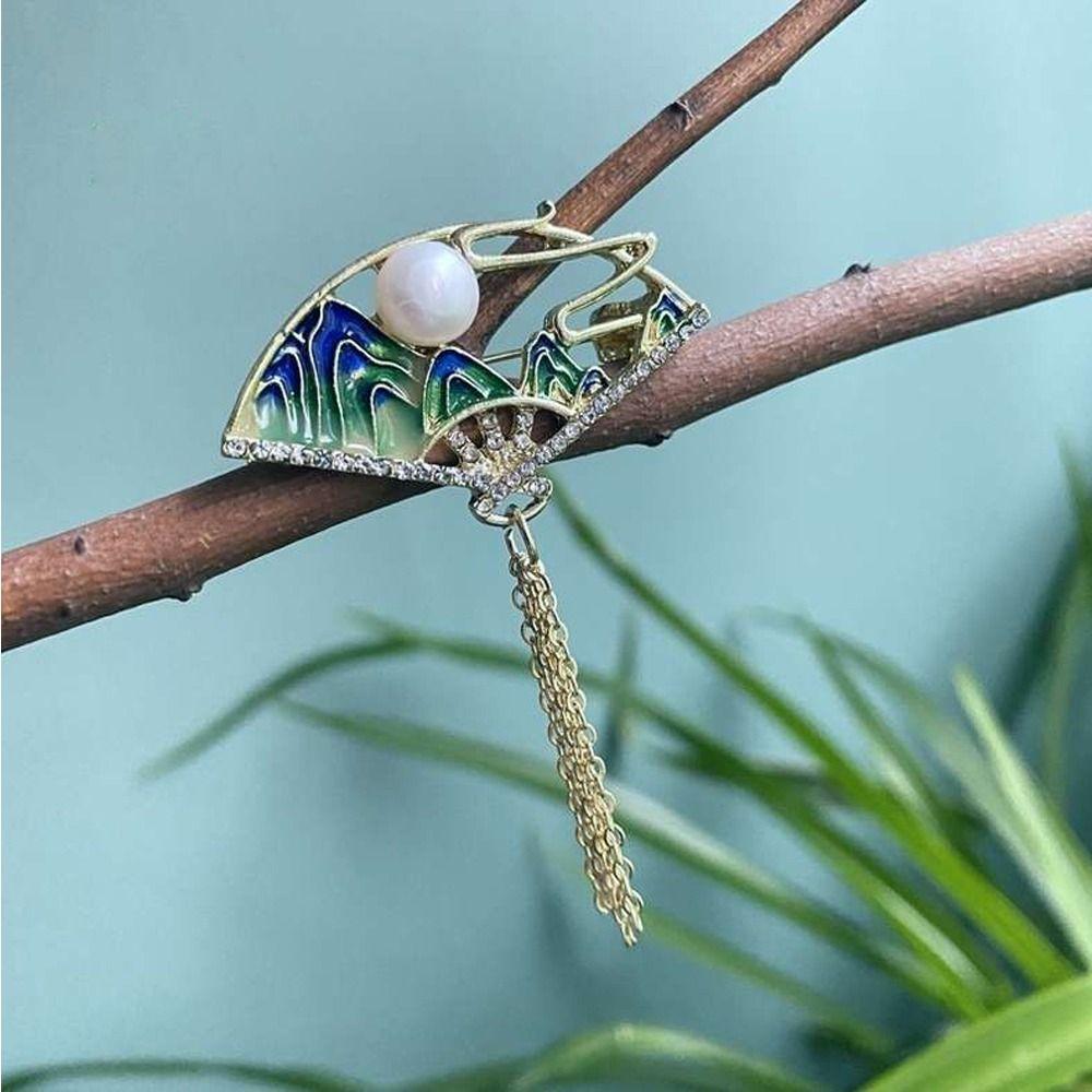 

Сплав Жемчуг Горный хрусталь Брошь в китайском стиле Женский веер Брошь Модные ювелирные изделия Аксессуар для одежды