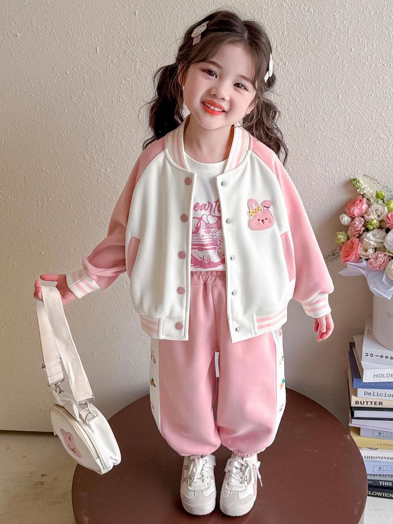 Trendy 2025 Girls' Baseball Suit Set - Spring/Autumn Fashionable Two-Piece Outfit for Kids