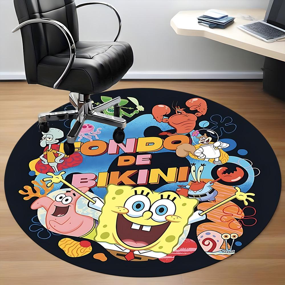 1PC SpongeBob SquarePants Office Round Rug - Perfect for Office or Study Decor, Non-Slip Backing, Decorative Floor Mat Yy250916022