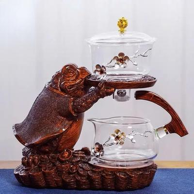 Kreativní konvička ve tvaru čajové žáby Automatický čajovar Konvička a šálek na čaj Pu'er Oolong Žáruvzdorná skleněná konvička Podstavec