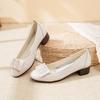 Spring New Leather Shallow Mouth Round Head Women's Single Shoes Middle Heel Comfortable Mother Dance Shoes Work Women's Shoes