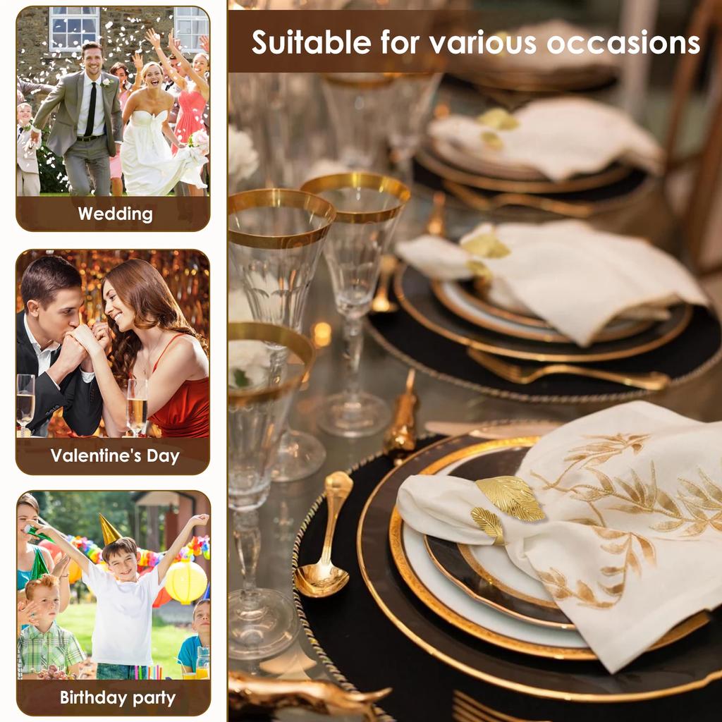 Gold Napkin Rings Set of 20, Metal Leaf Napkin Rings Cloth Napkin Holder for Weddings, Dinner Party, Banquet, Buffet Table Decor