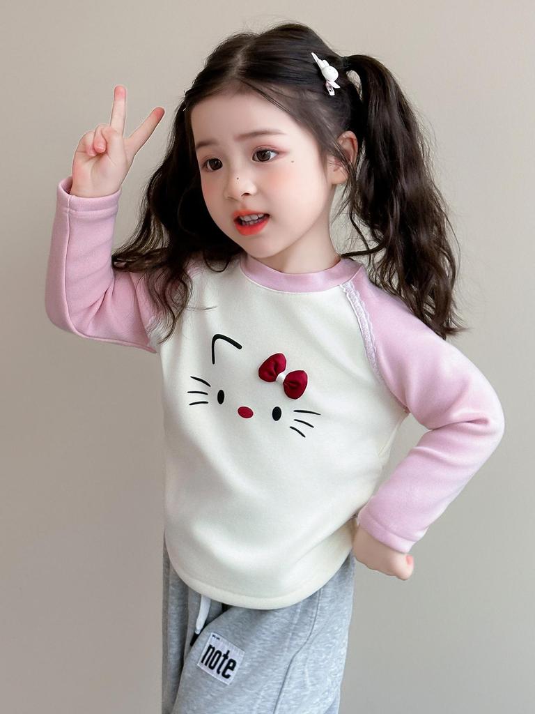 2025 Girls' Fleece-Lined One-Piece Base Layer for Autumn/Winter - Thickened T-Shirt for Babies