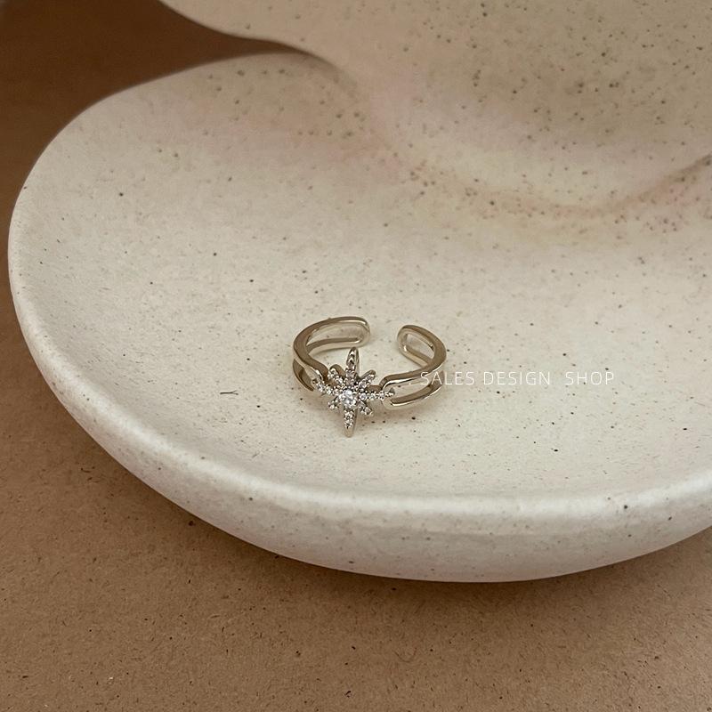 Korean Style Gold Zircon Butterfly Star Moon Adjustable Ring for Women - Exquisite High-End Design