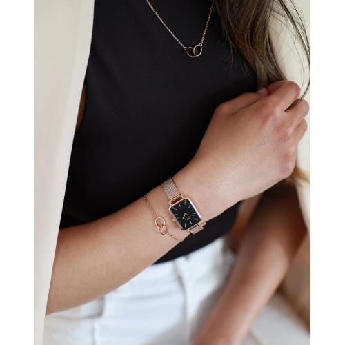[Official Shop / 2-Year Warranty / Official Import] Daniel Wellington DW Women's Quadro Watch, 20x26mm, Pressed Melrose RG Black, Square, Stylish, Cut