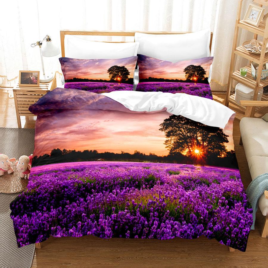 Comforter Purple Flower Double Bed 200X200 Thin Floral Bedding Set 3Pcs 2Pcs With Single 220X240