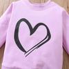 Girls' Heart Print Pullover Two-Piece Set: European/American Spring/Autumn Valentine's Day Children's Fashion.