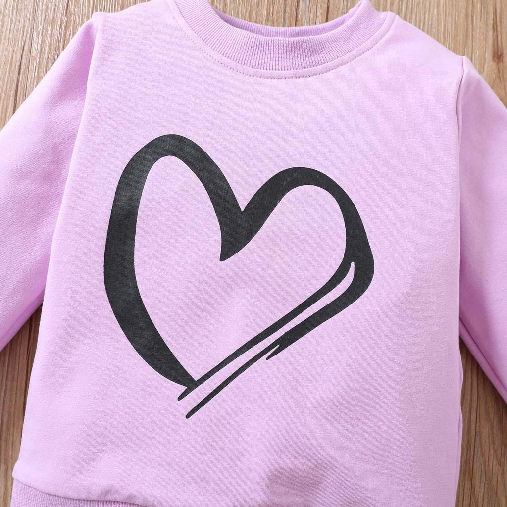 Girls' Heart Print Pullover Two-Piece Set: European/American Spring/Autumn Valentine's Day Children's Fashion.