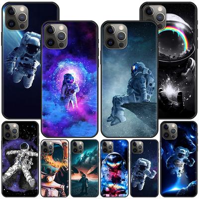 Månen Astronaut Rymd Mode Fodral För Iphone 14 11 13 Pro Max 12 Mini Xr 7 8 Plus Se 2020 Xs 6 6s Skal Svart Mjukt Telefonfodral