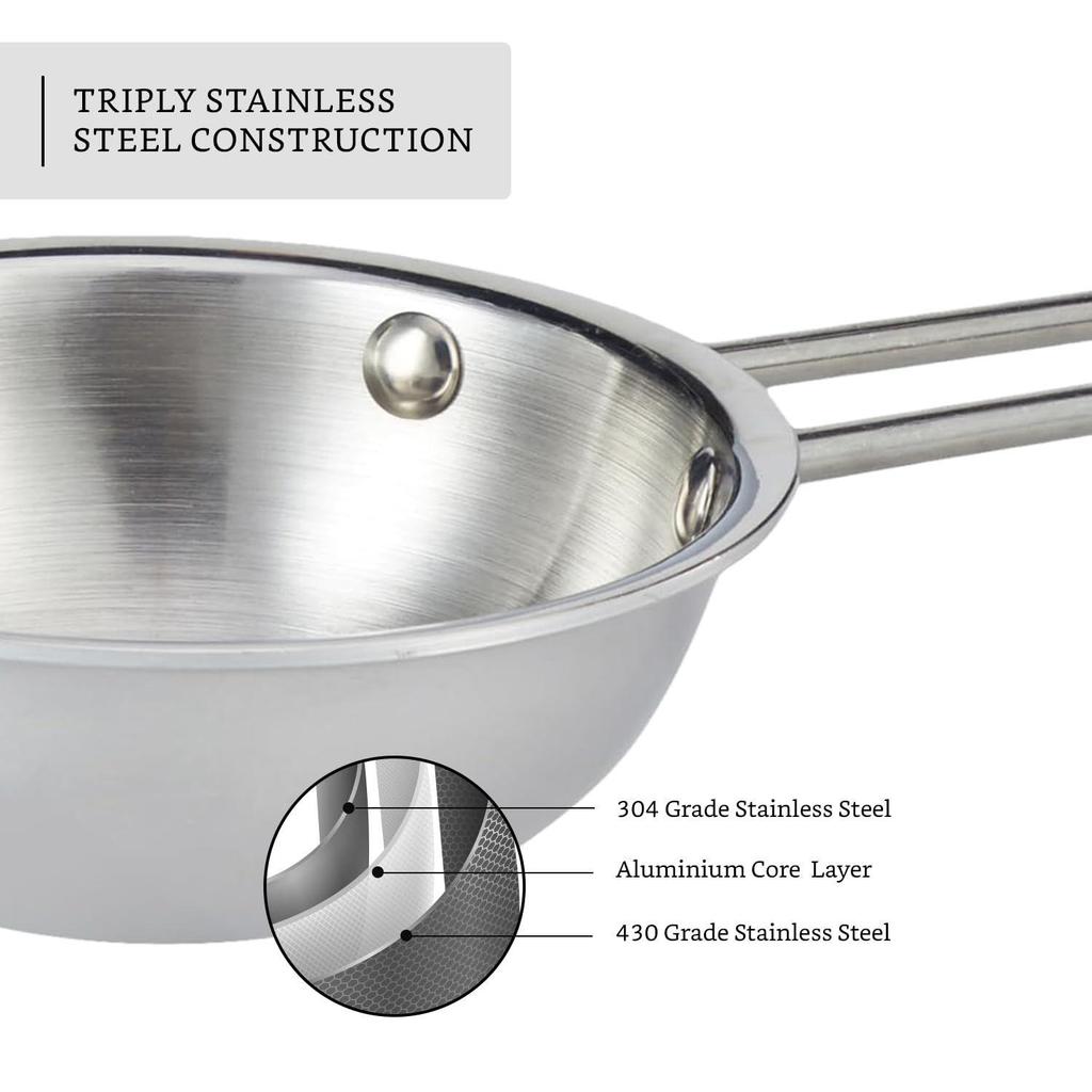 Ergonomic Cool Touch Handle | Three-Layer Durable Construction | Gas Stove & Induction Compatible | Silver | 350 ML