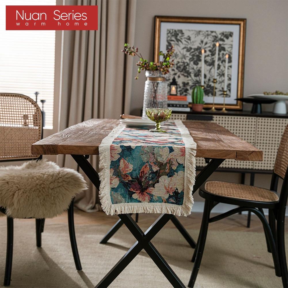 1 Stück Nuan Serie Modische Kunst bedruckte Tischflagge mit Quastenkante Weicher Tischläufer für für Esstischdeko Küche für Heimtisch Heimdeko