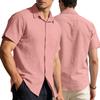Pring Summer Men's Linen Cotton Short Sleeve Button Down Shirt Casual Beach Top