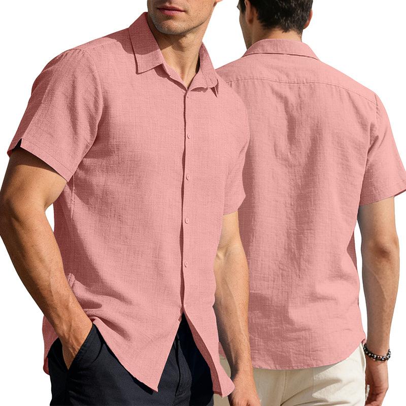 

Men s cardigan button-down short-sleeved breathable Hawaiian solid color lapel casual business shirt XXXL