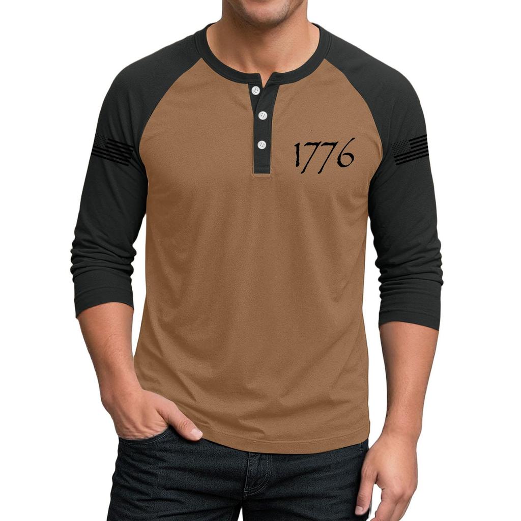 Herren-Raglan-Top mit 3/4-Ärmeln und kontrastfarbener Knopfleiste