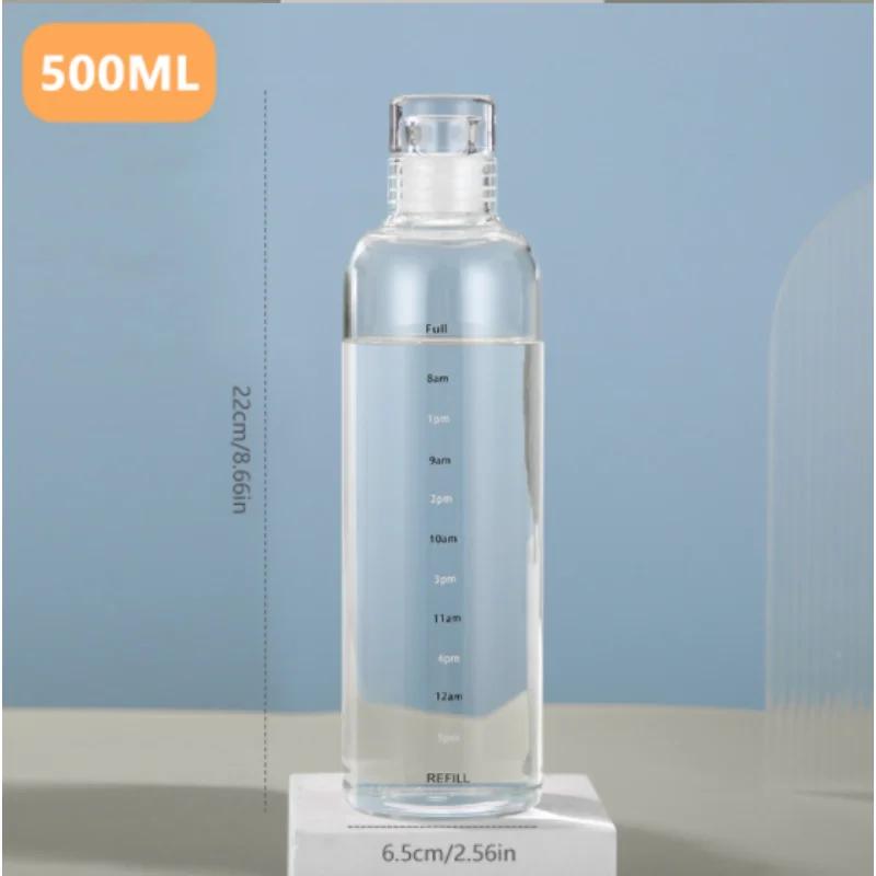 500ml Portable Water Bottle Heat Resistant Sealed Leak Proof Glass Bottle with Time Scale Student Outdoor Exquisite Water Cup
