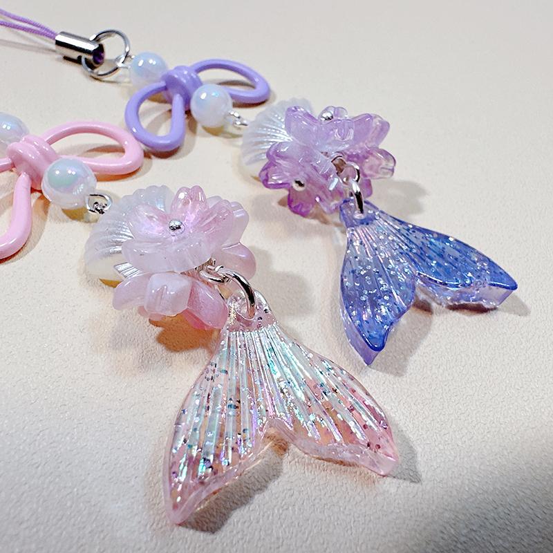 Sweet And Cool Girl Sakura Mermaid Harajuku Style Acrylic Laser Bow Mobile Phone Chain Guben Chain Pendant