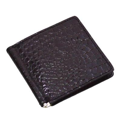 Leather Money Genuine Crocodile Pattern for Bills Clip, Cowhide, Leather, Embossed, Black, Only.