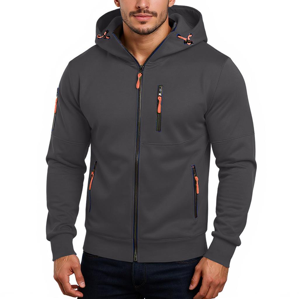 Giacca con cerniera da uomo, giacca cardigan casual retrò a maniche lunghe