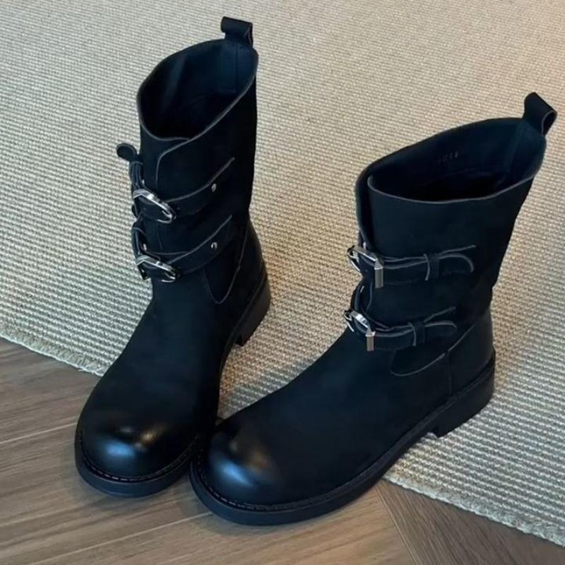 

British Style Ankle Boots New Autumn Retro Belted High-Cut Knight Boots Fashionable Versatile Polyurethane Insole Fashion Boots 40 чёрный