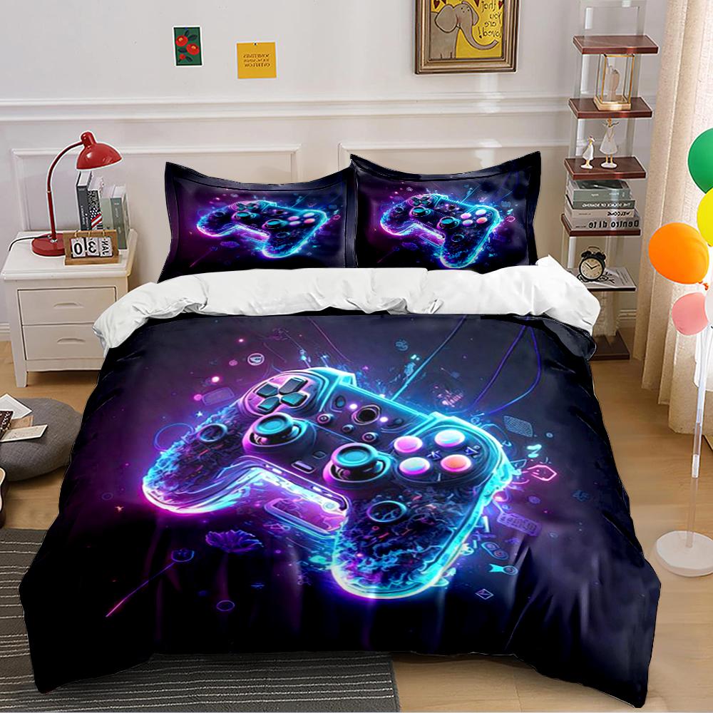 Set Copripiumino Controller da Gioco Neon Luminoso Set Biancheria da Letto (1 copripiumino, 2 federe, piumino non incluso)