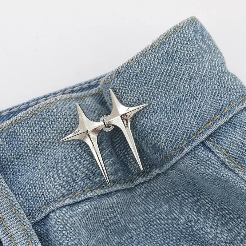 

1Pair Cross Star Waist Buckle Snaps Jeans Decor Adjustable Detachable Pants Clips Waist Tightener Nail Free Metal Button