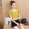 Women's Spring and Autumn Ruffled Short-sleeved Loose Beading Thin Versatile Chiffon Shirt Solid Colour Short Sleeved