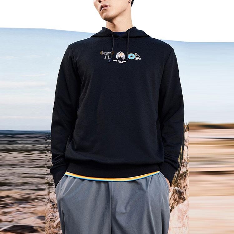 Anta Fun Print Loose Hoodie Sport Pullover Men Tops Black 952117713-5