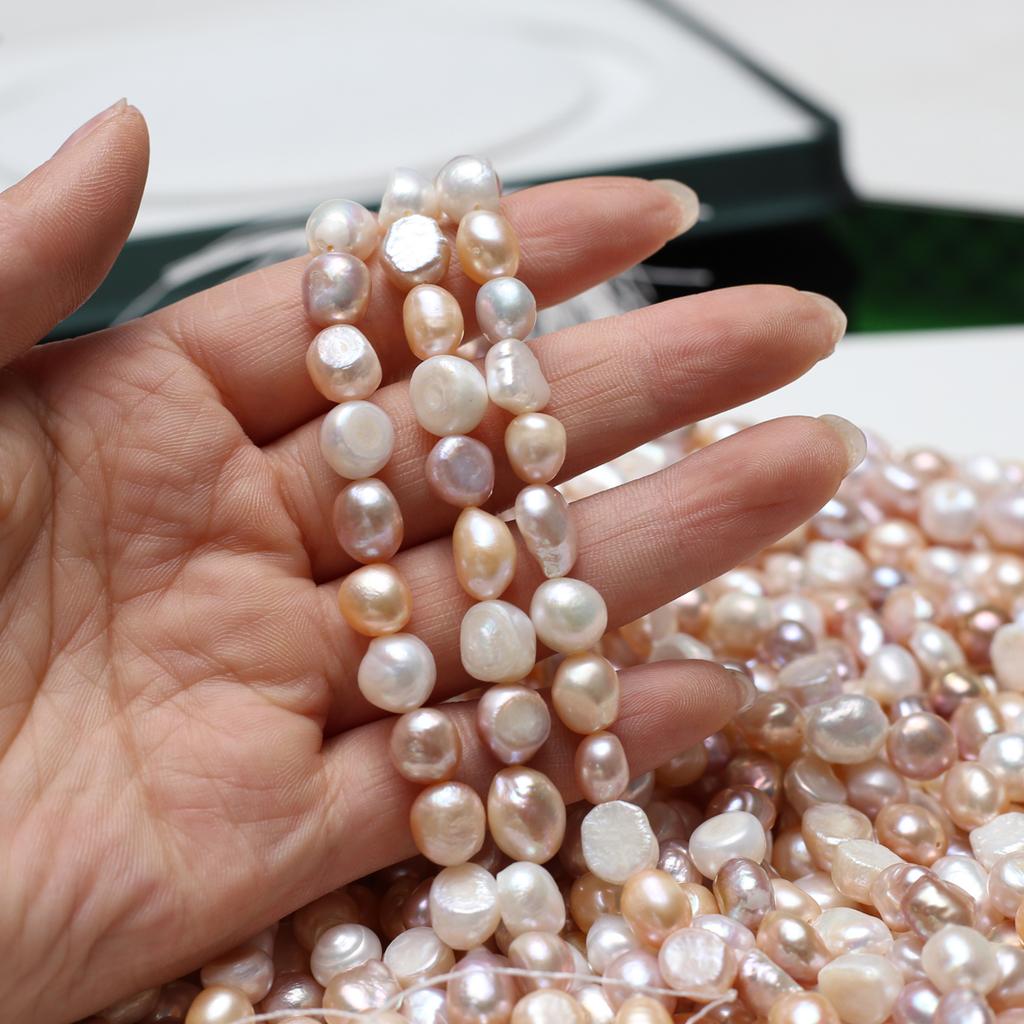1String, Artificial Pearl Beads 9-10mm, Fashion Handmade Two-sided Light Straight Hole Beads for Jewelry Making DIY Necklace Bracelet Accessories 18cm
