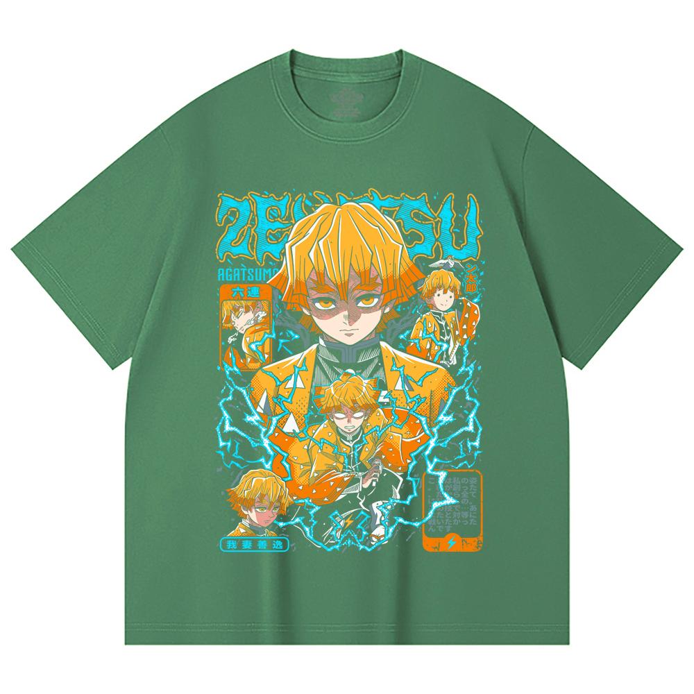 230 Gsm 100% Cotton Demon Slayer V100 Zenitsu Print Unisex Heavy Cotton T Shirt