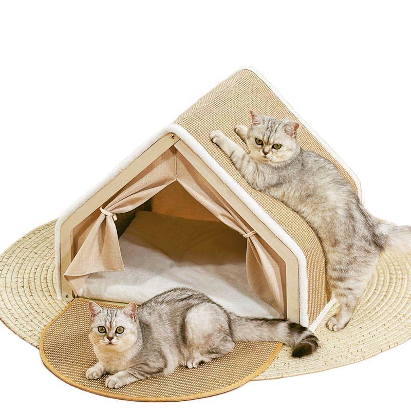 Villa para Gatos para Todas as Estações: Tenda Fechada Durável e à Prova de Vento com Placa Arranhadora de Sisal.