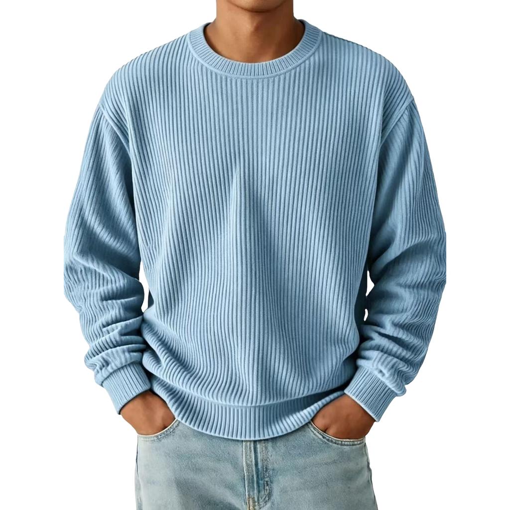 Men's Casual Color Long Sleeve Crewneck T-Shirt Loose Fit Top for Everyday Wear