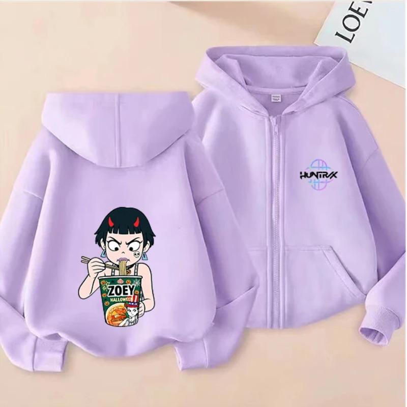 Christmas Gift Kids Zipper Hoodie Warm Fashion Interesting Creative Kpop Demon Hunters Cartoon Anime Comfortable Zipper Hoodies