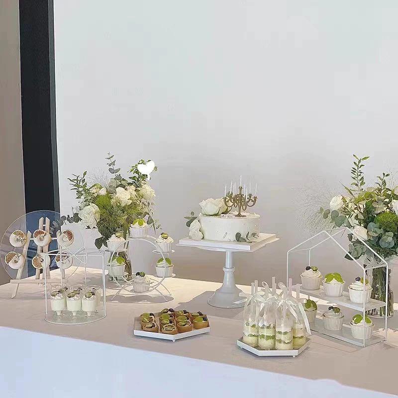 Elegant White Iron Art Dessert & Cake Display Stand Sets