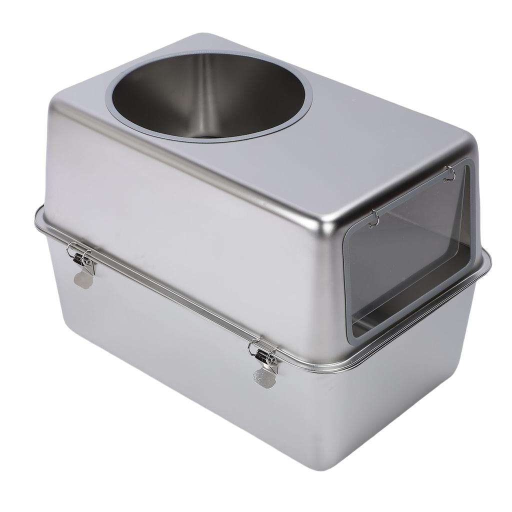 Geschlossene Edelstahl-Katzentoilette mit Deckel Metall-Katzentoilette Hohe Seite Einstieg von oben Geruchskontrolle